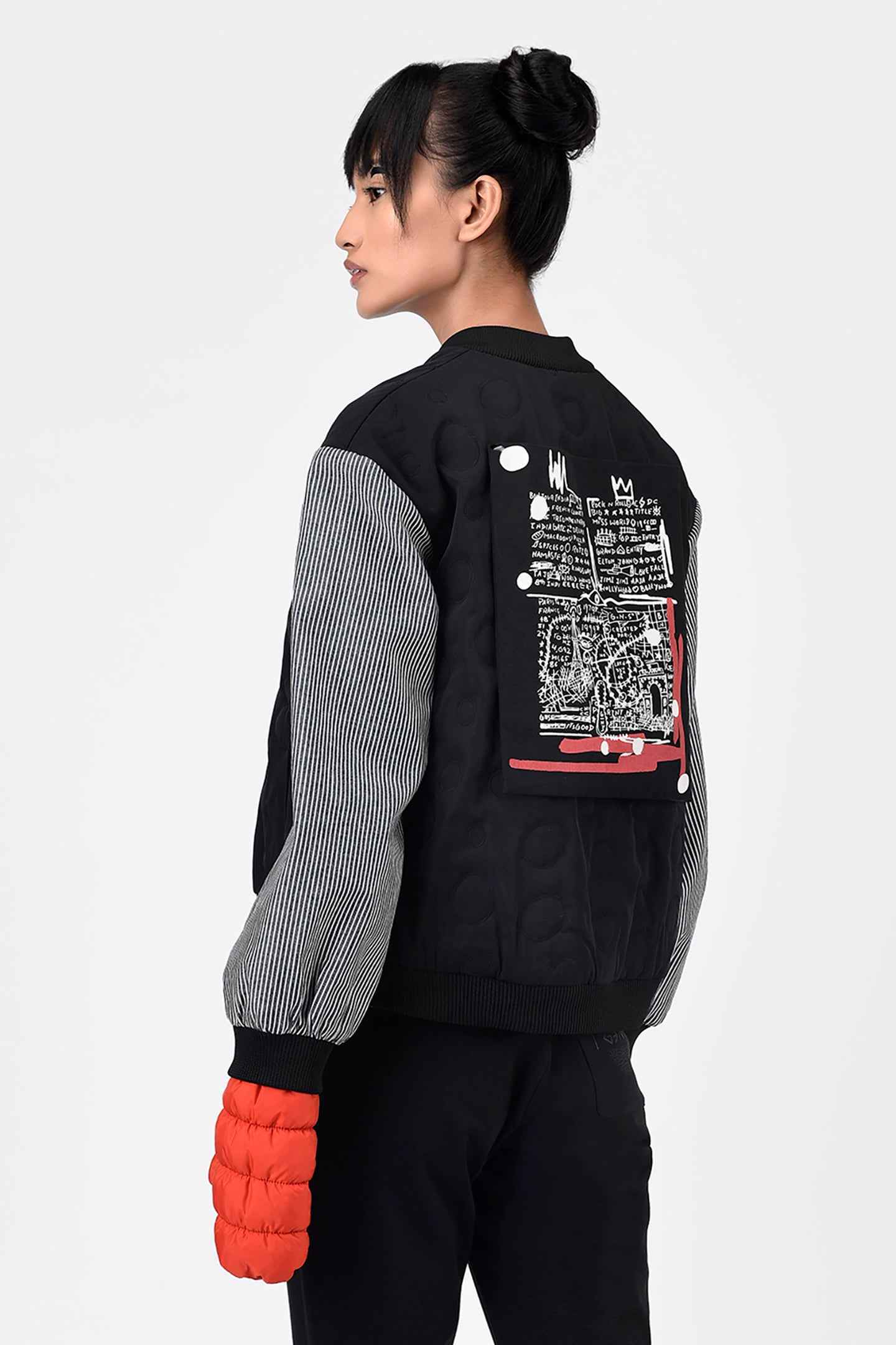 Quilted Women Bomber Jacket With Detachable Sling Bag