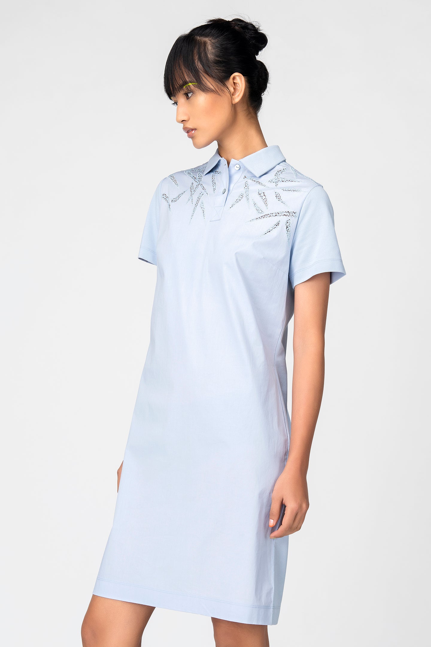 Light Blue Polo Shirt Dress with Embroidered Detail
