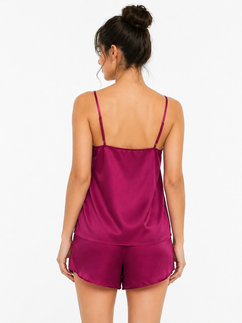 Luxury Satin Camisole & Shorts Set with Premium Drawstring Pouch – Ruby Pink