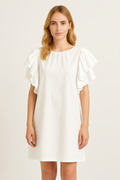 White Ruffle Sleeve Shift Dress - Joemarzi