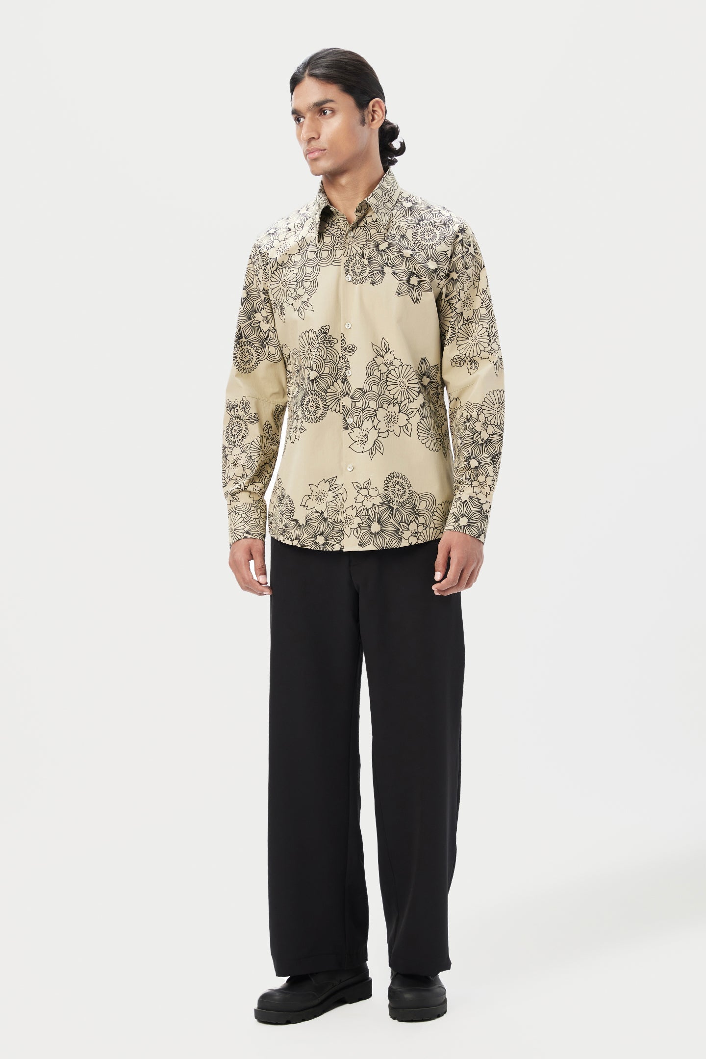 Regular Fit Button-Up Shirt with All-Over Floral Print - Genes Lecoanet Hemant
