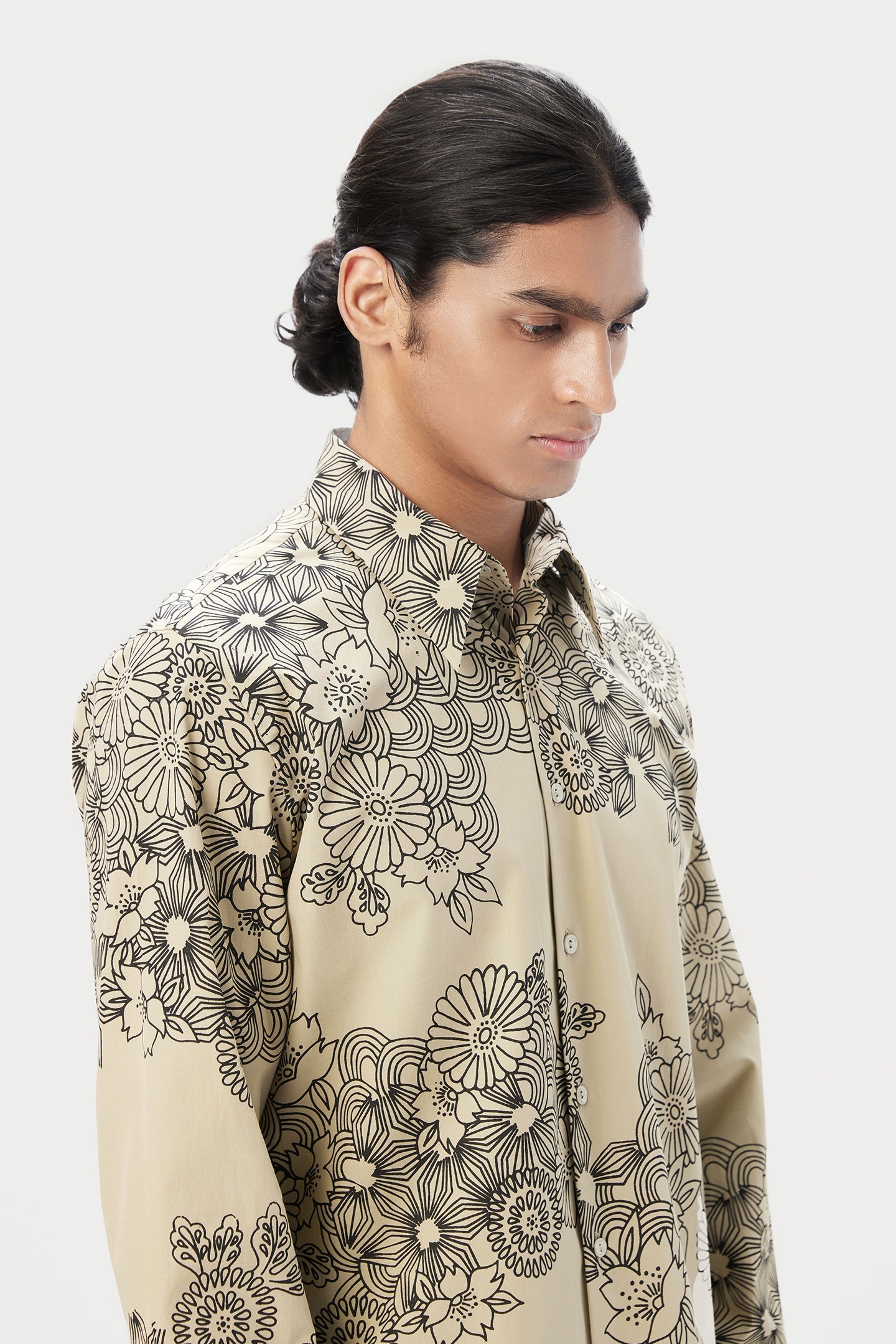 Regular Fit Button-Up Shirt with All-Over Floral Print - Genes Lecoanet Hemant
