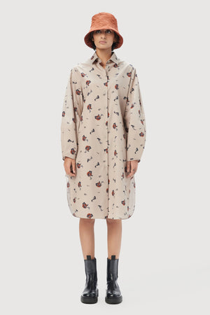 Elegant A-Line Shirt Dress with All-Over Fish Print - Genes Lecoanet Hemant