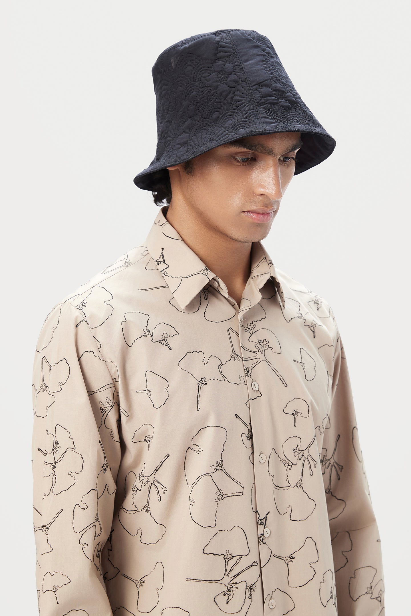 Regular Fit Button-Up Shirt with All-Over Thread Embroidery - Genes Lecoanet Hemant