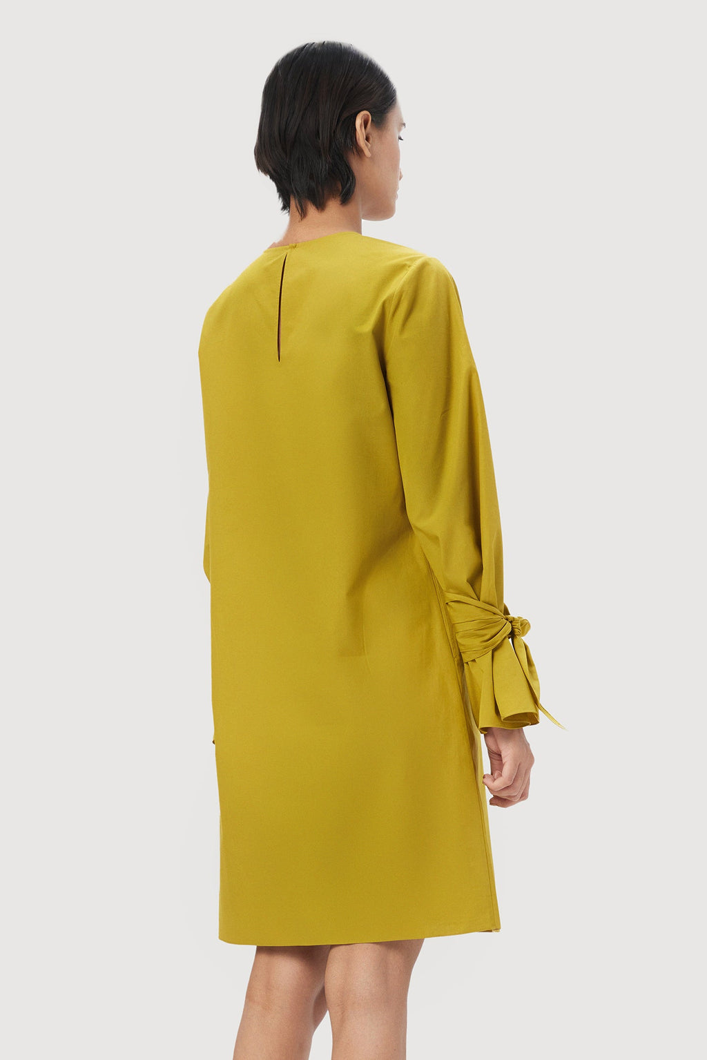 A-Line Round Neck Dress with Tie-Up Straps on Sleeves - Genes Lecoanet Hemant