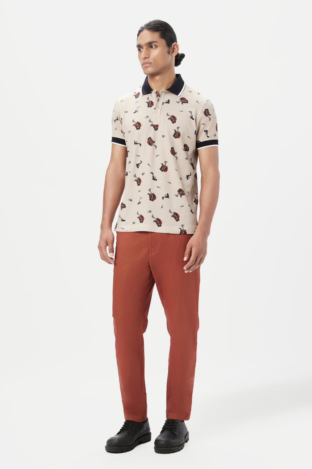 Regular Fit Polo T-Shirt with All-Over Fish Print - Genes Lecoanet Hemant