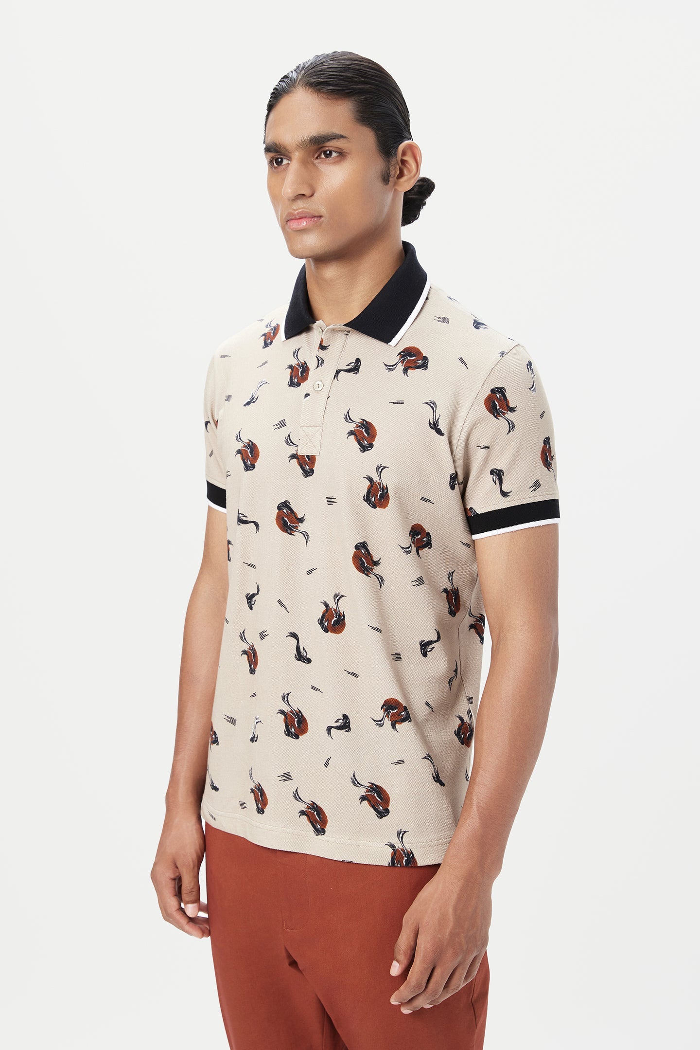 Regular Fit Polo T-Shirt with All-Over Fish Print - Genes Lecoanet Hemant