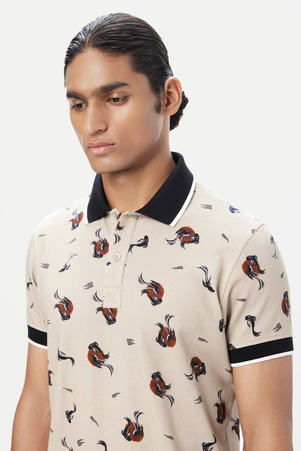 Regular Fit Polo T-Shirt with All-Over Fish Print - Genes Lecoanet Hemant