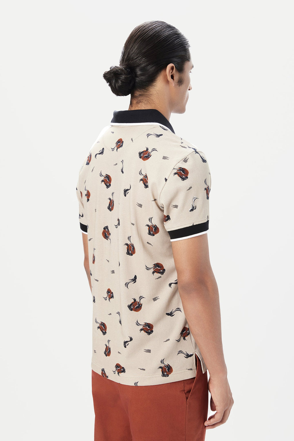 Regular Fit Polo T-Shirt with All-Over Fish Print - Genes Lecoanet Hemant
