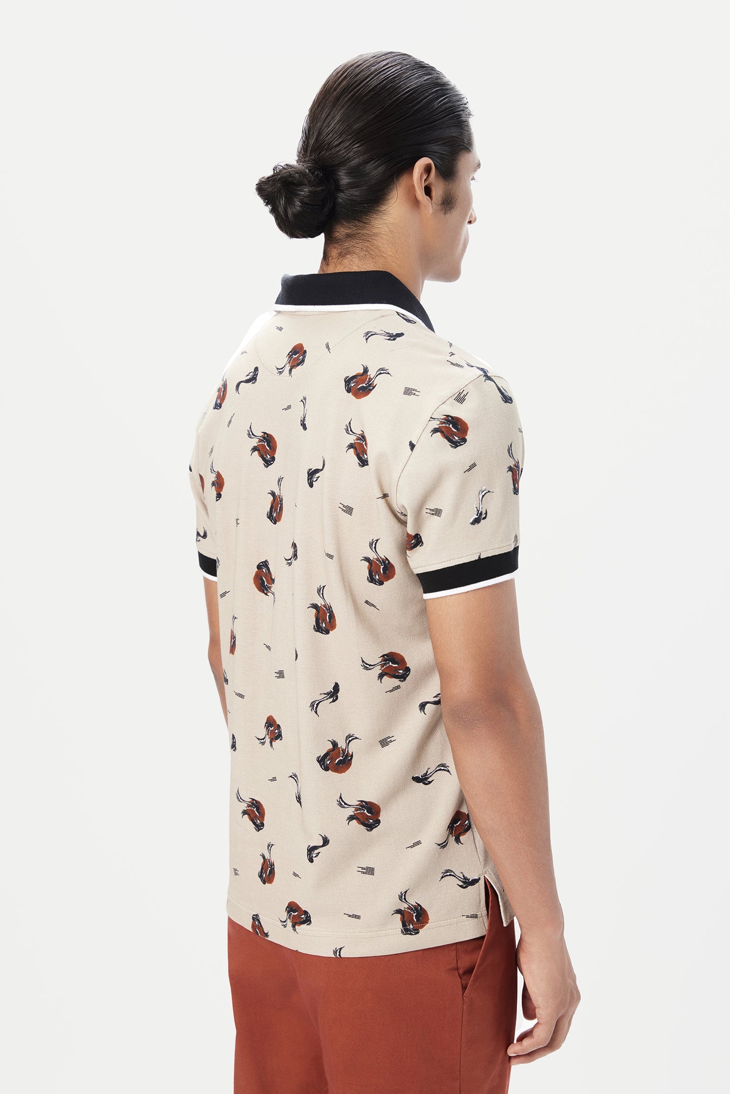 Regular Fit Polo T-Shirt with All-Over Fish Print - Genes Lecoanet Hemant