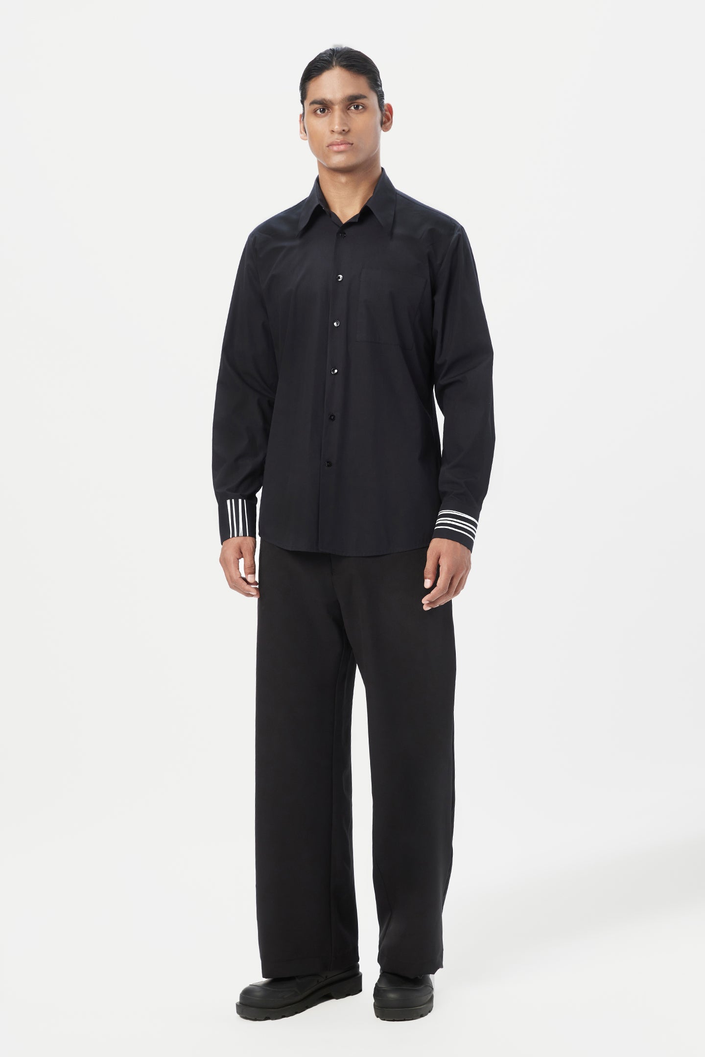 Regular Fit Button-Up Shirt with Stylish Line Print Placement - Genes Lecoanet Hemant