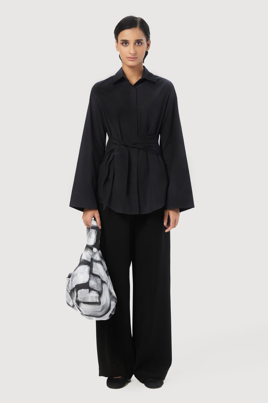 Slim Fit Shirt with Bell Sleeves and Waist-Tie Straps - Genes Lecoanet Hemant
