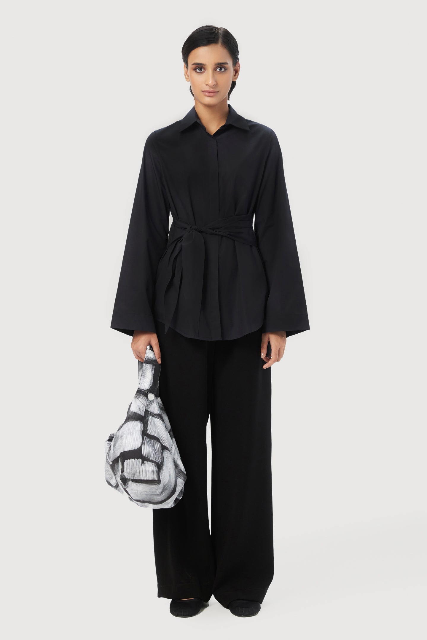 Slim Fit Shirt with Bell Sleeves and Waist-Tie Straps - Genes Lecoanet Hemant