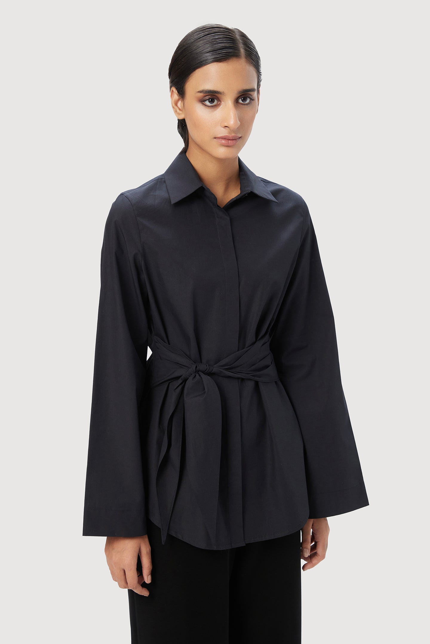 Slim Fit Shirt with Bell Sleeves and Waist-Tie Straps - Genes Lecoanet Hemant
