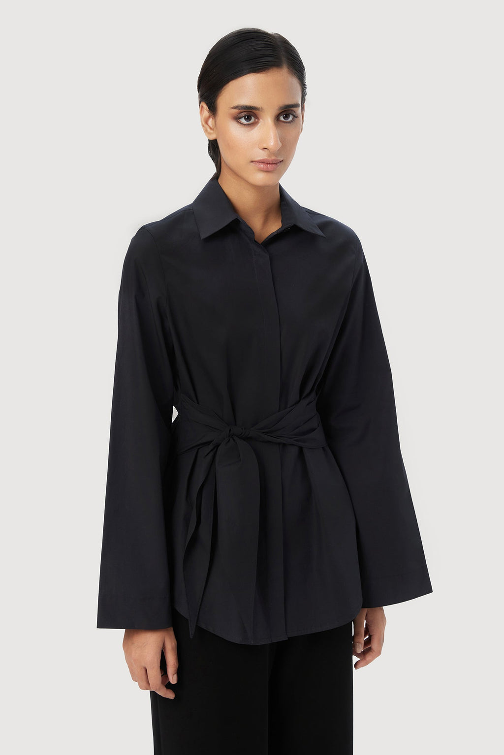 Slim Fit Shirt with Bell Sleeves and Waist-Tie Straps - Genes Lecoanet Hemant