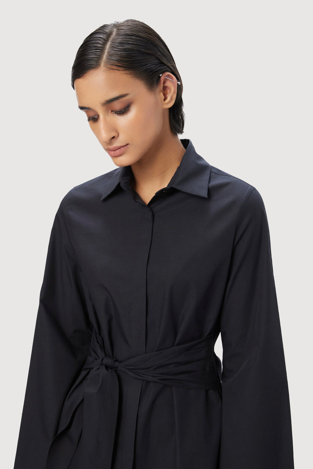 Slim Fit Shirt with Bell Sleeves and Waist-Tie Straps - Genes Lecoanet Hemant