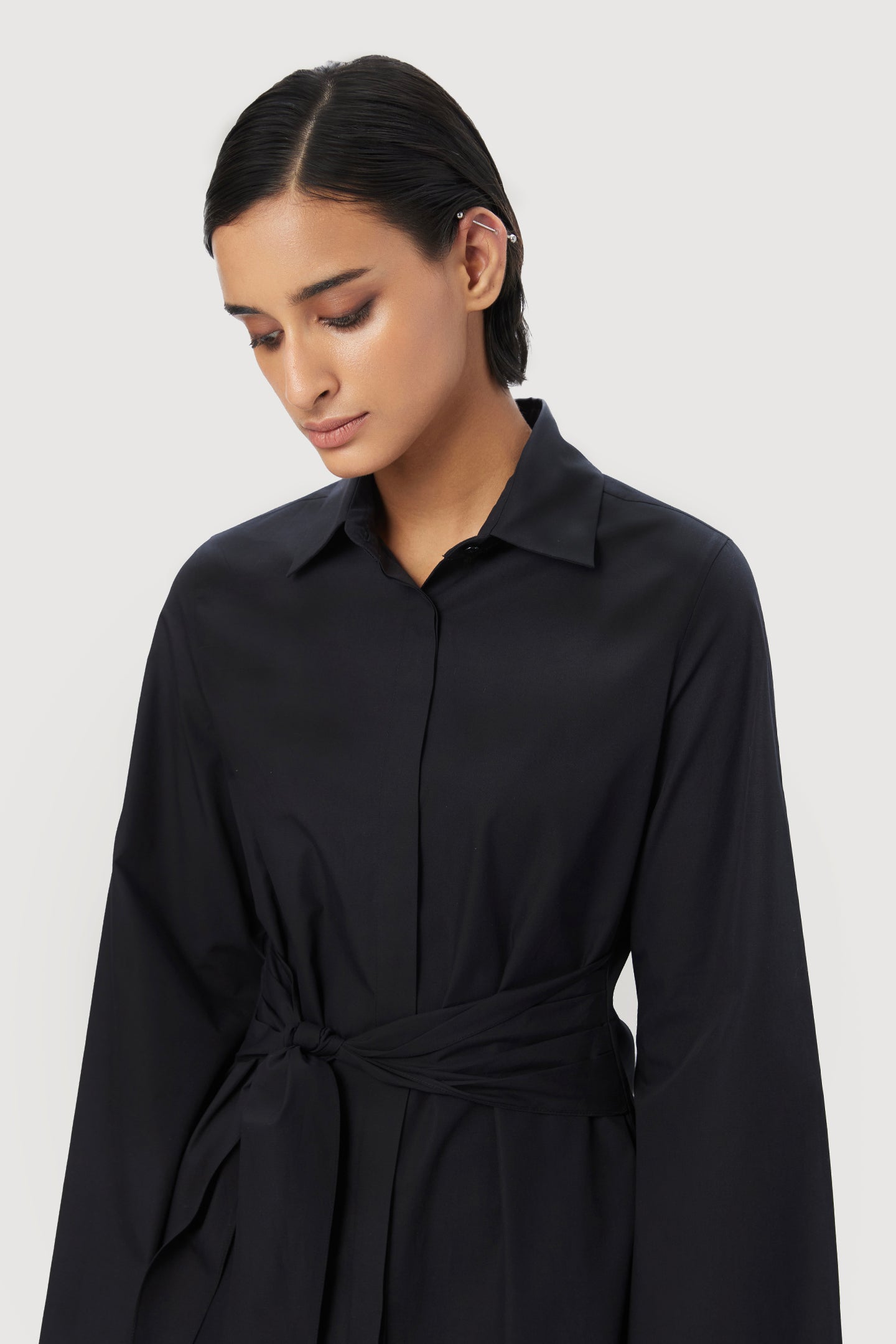Slim Fit Shirt with Bell Sleeves and Waist-Tie Straps - Genes Lecoanet Hemant
