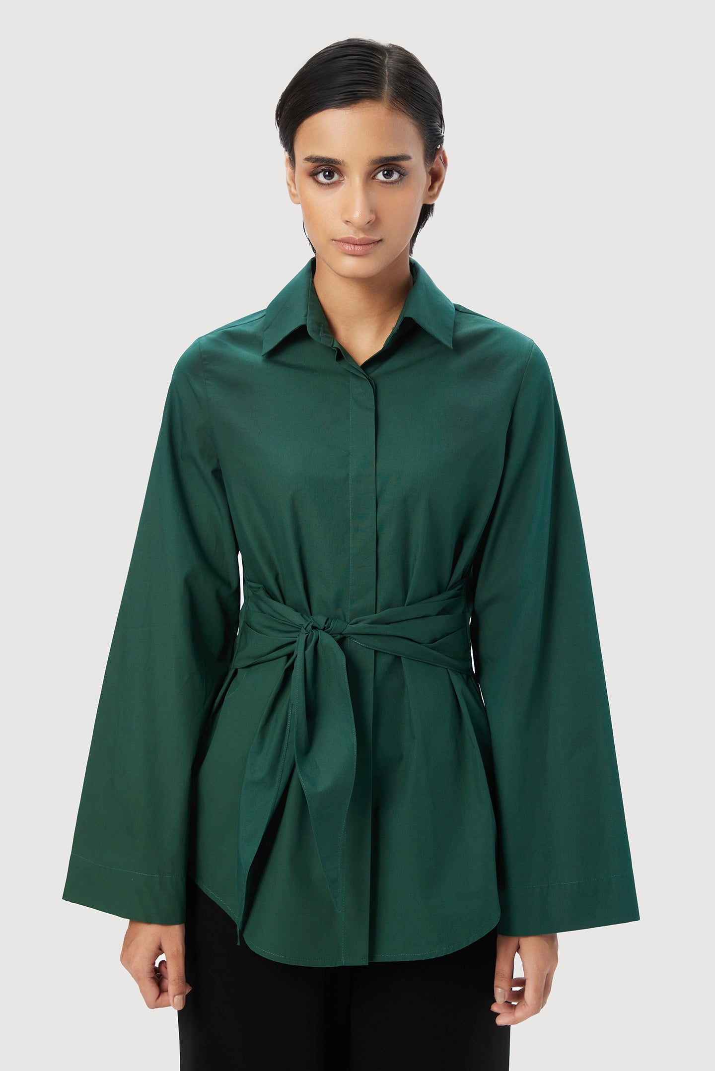 Slim Fit Shirt with Bell Sleeves and Waist-Tie Straps - Genes Lecoanet Hemant