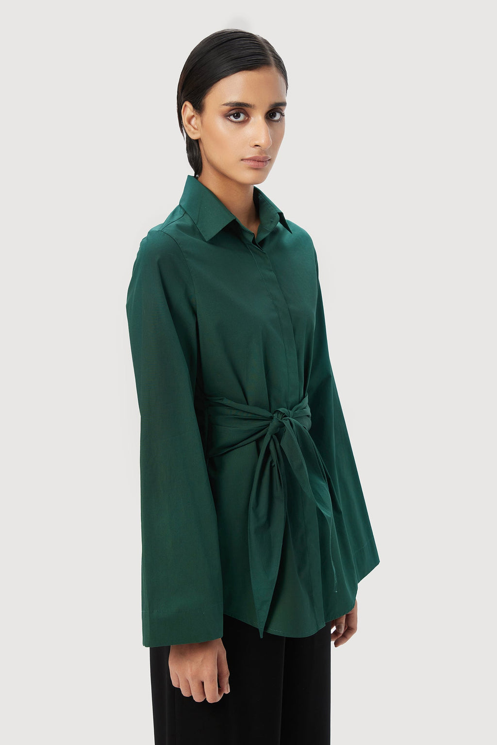 Slim Fit Shirt with Bell Sleeves and Waist-Tie Straps - Genes Lecoanet Hemant