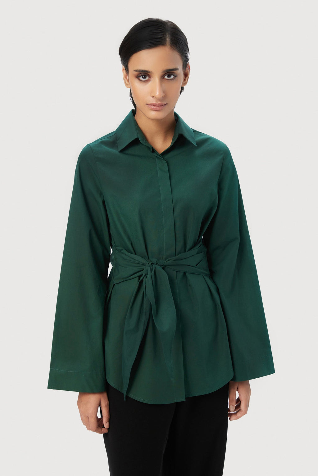 Slim Fit Shirt with Bell Sleeves and Waist-Tie Straps - Genes Lecoanet Hemant