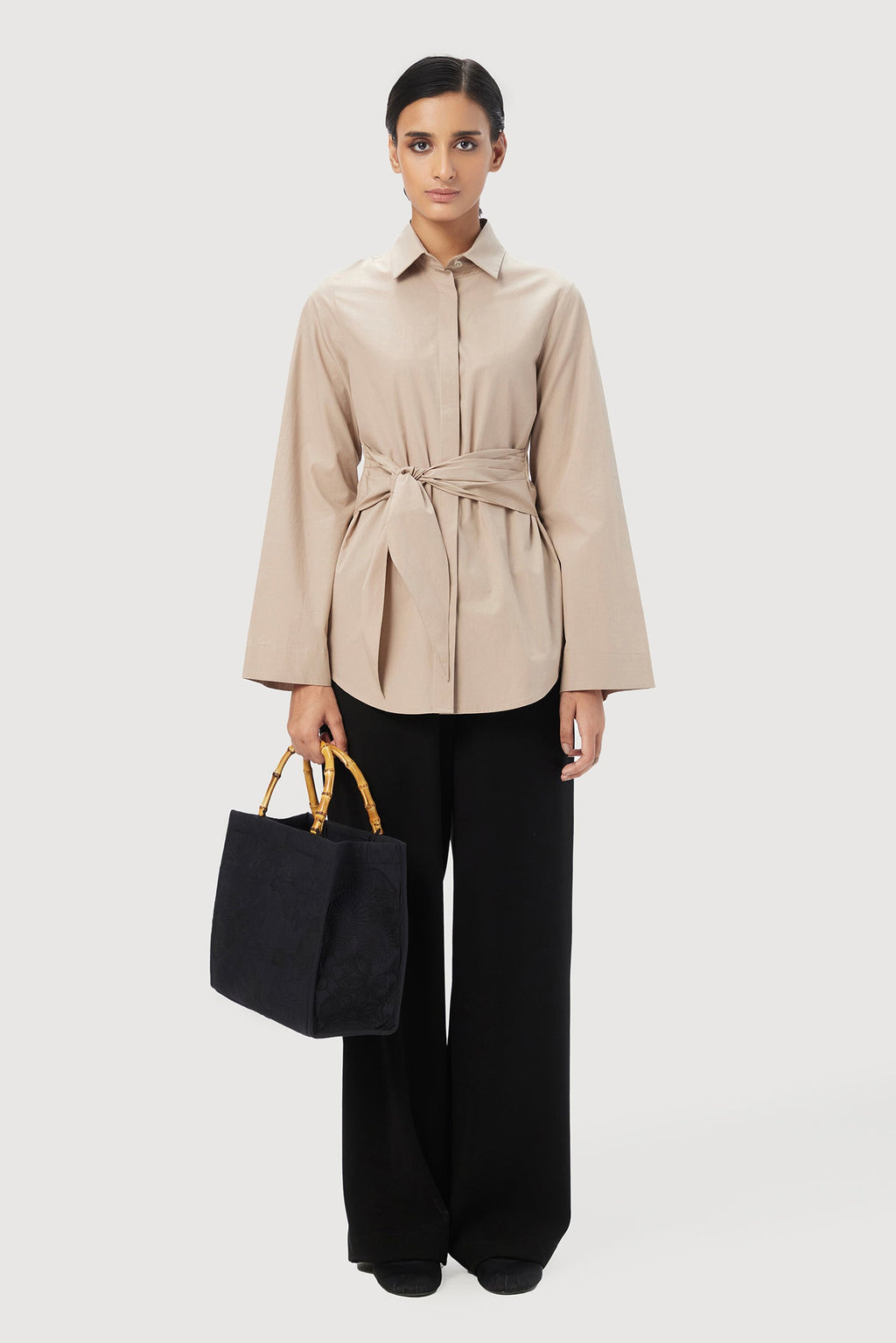Slim Fit Shirt with Bell Sleeves and Waist-Tie Straps - Genes Lecoanet Hemant