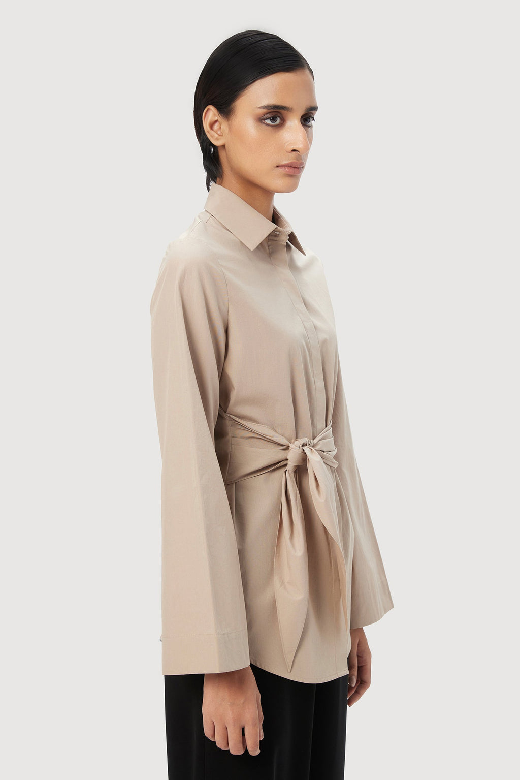 Slim Fit Shirt with Bell Sleeves and Waist-Tie Straps - Genes Lecoanet Hemant