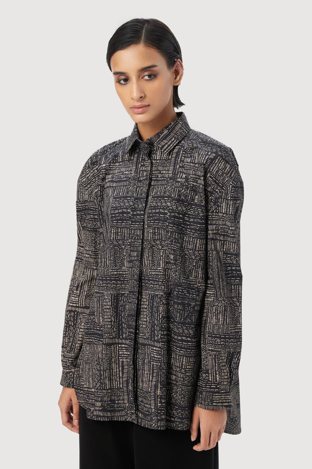 Easy Fit Button-Up Shirt Showcasing an All-Over Kantha Print - Genes Lecoanet Hemant