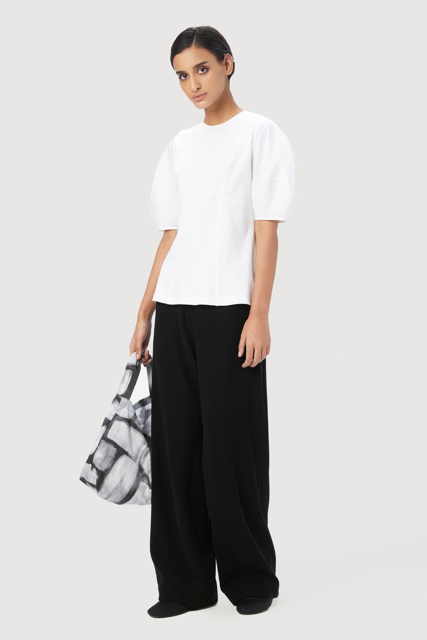 Slim Fit Round Neck Top with Soft Rounded Sleeves - Genes Lecoanet Hemant