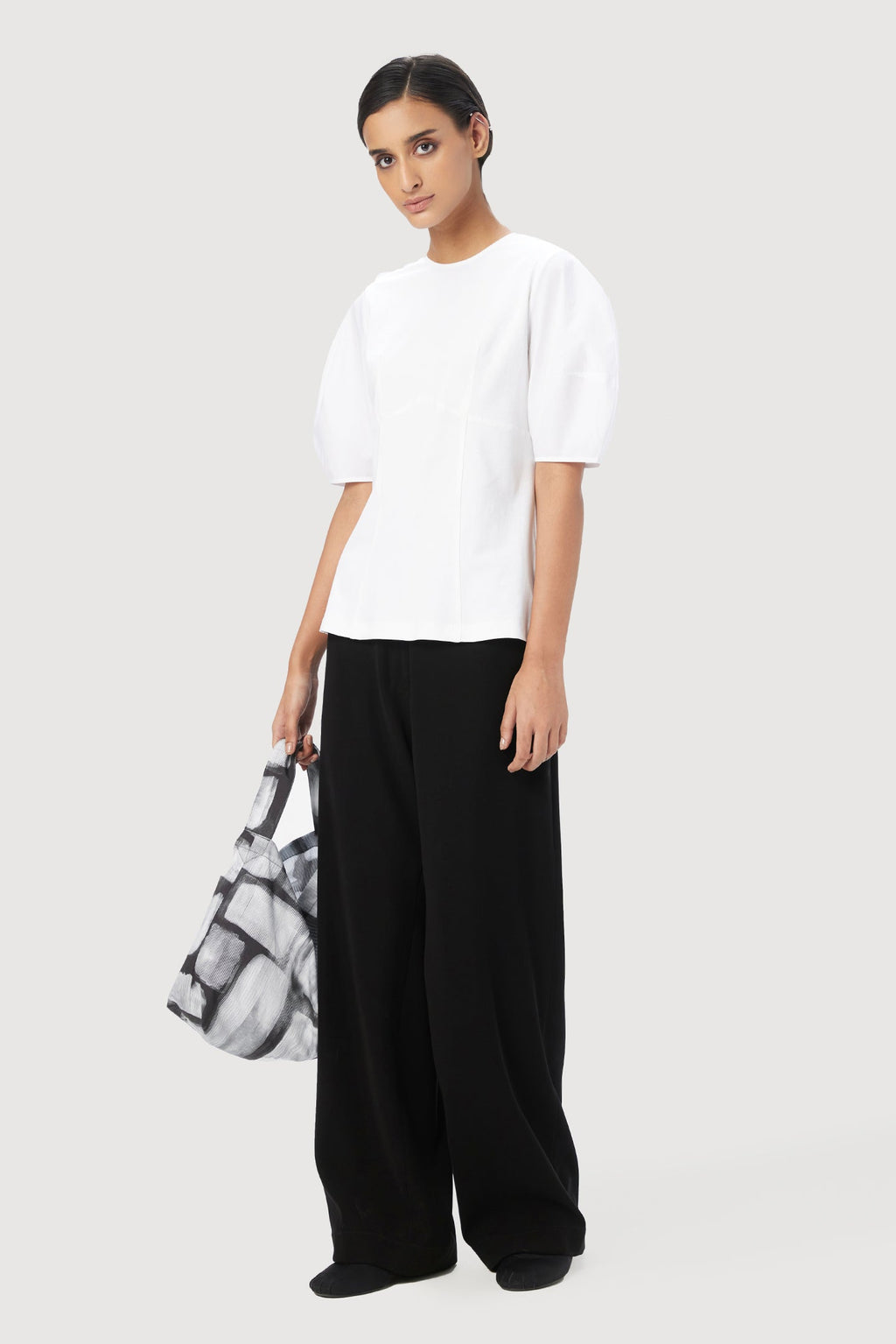 Slim Fit Round Neck Top with Soft Rounded Sleeves - Genes Lecoanet Hemant