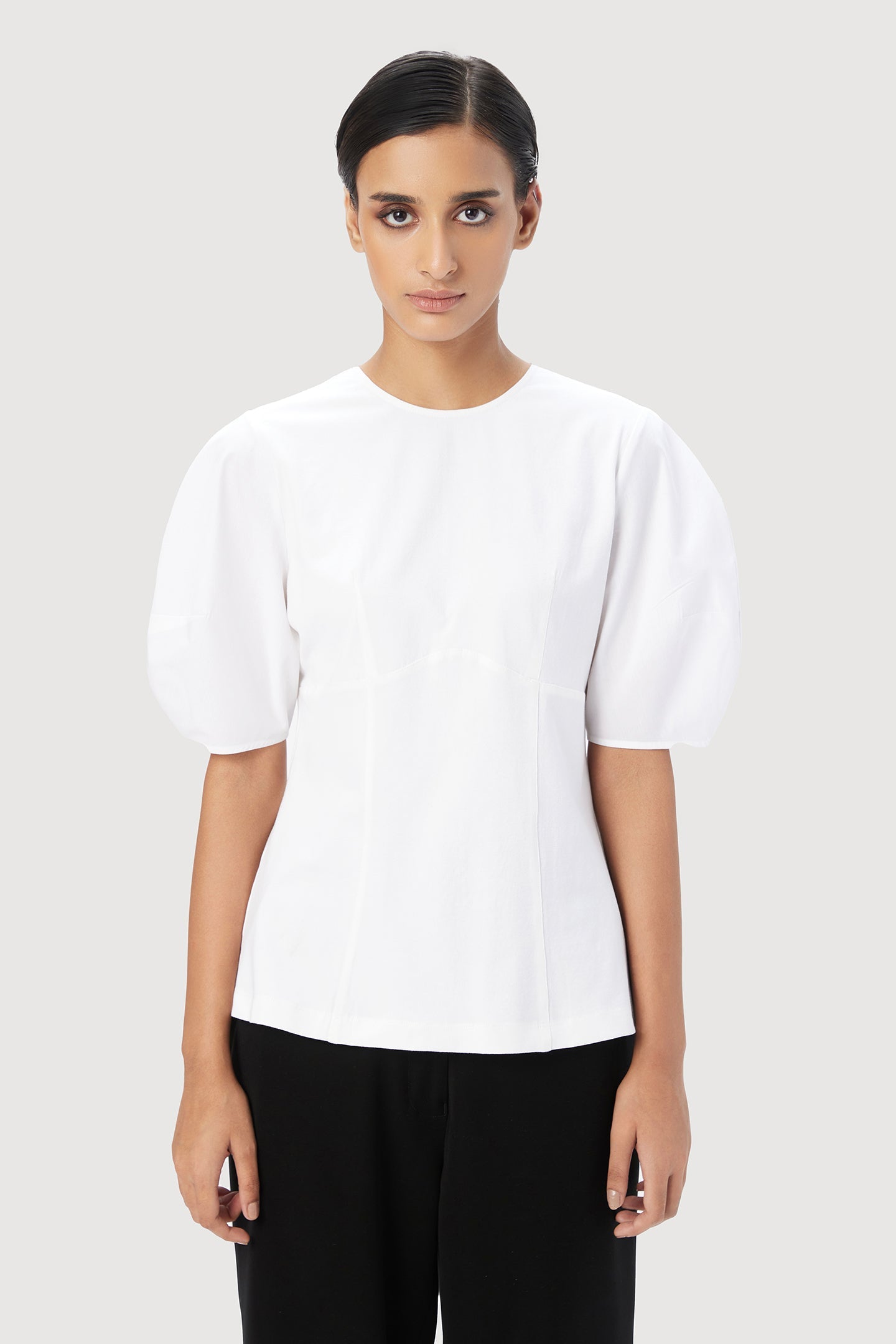 Slim Fit Round Neck Top with Soft Rounded Sleeves - Genes Lecoanet Hemant