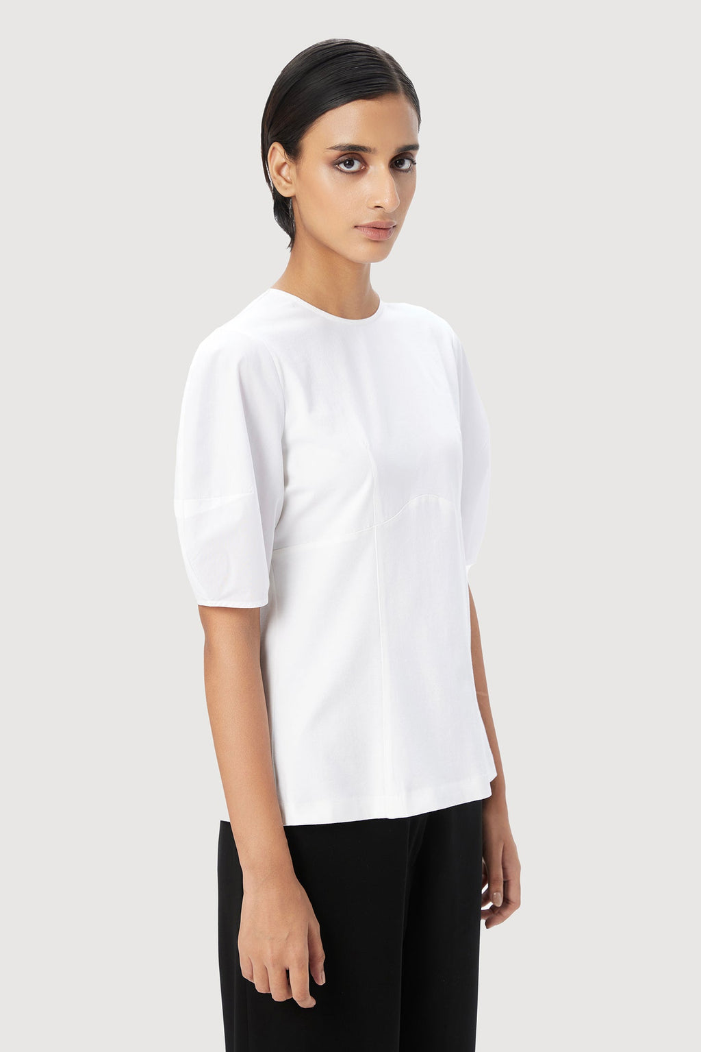 Slim Fit Round Neck Top with Soft Rounded Sleeves - Genes Lecoanet Hemant