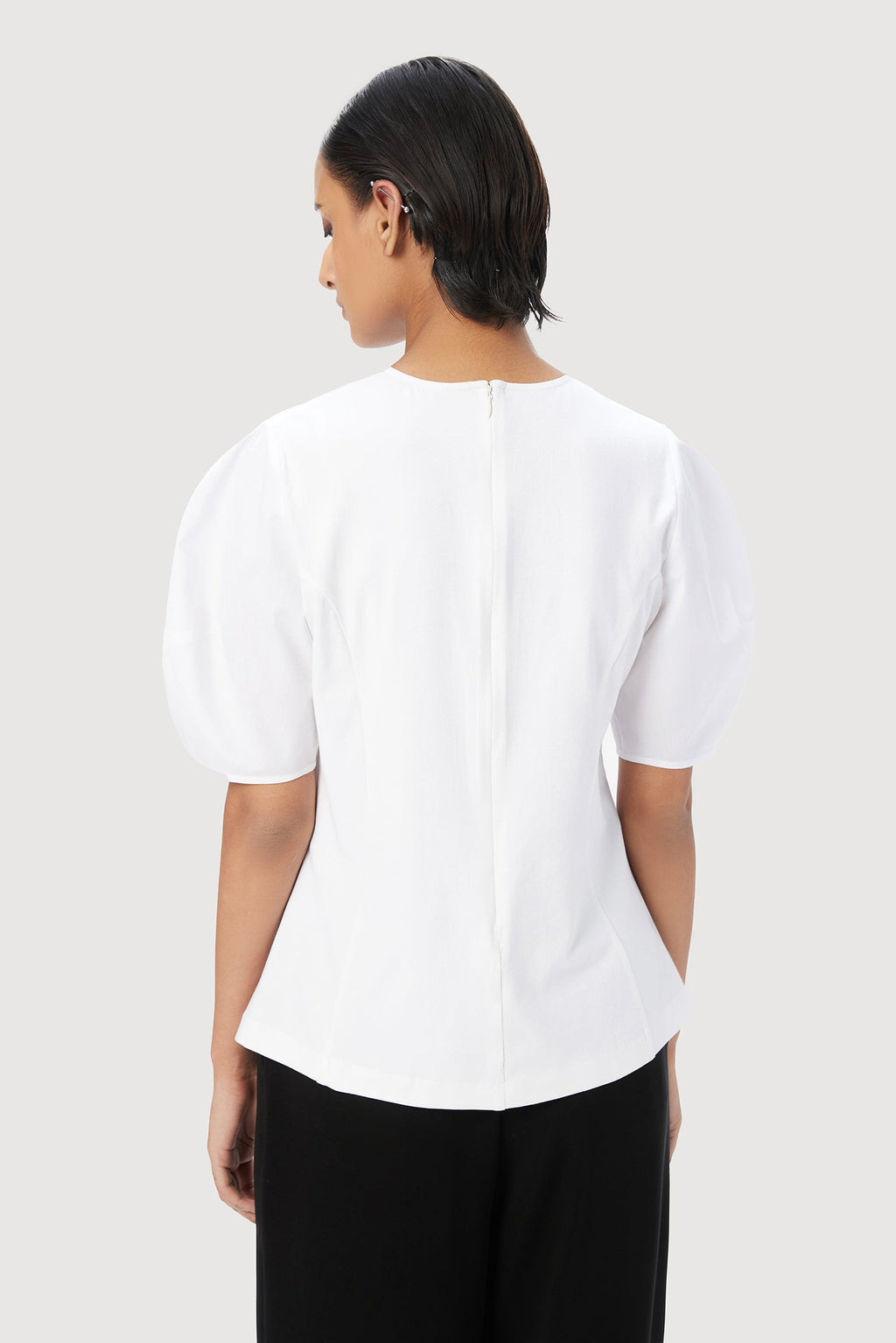 Slim Fit Round Neck Top with Soft Rounded Sleeves - Genes Lecoanet Hemant