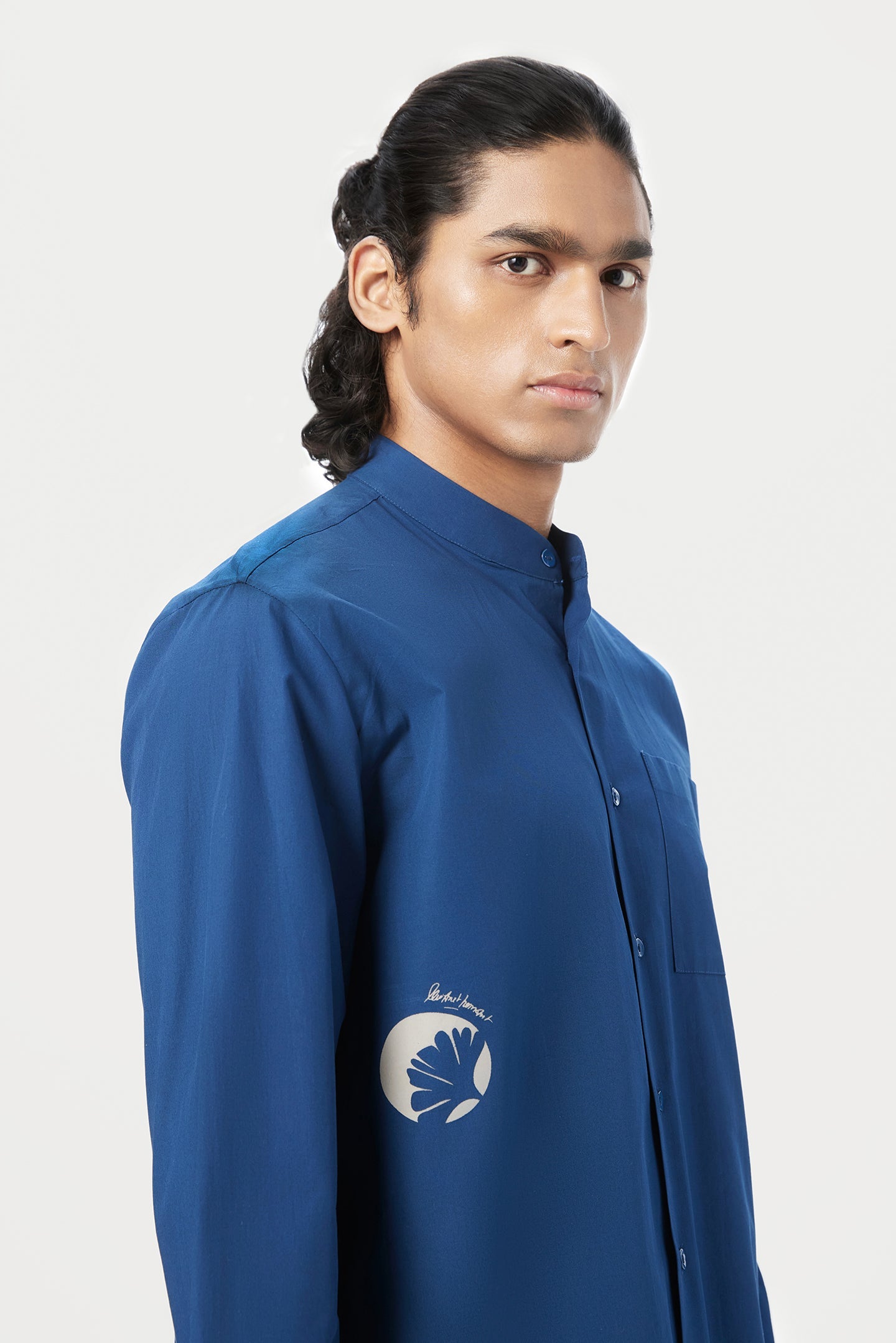 Easy Fit Button Up Shirt with Artful Stamp Print - Genes Lecoanet Hemant