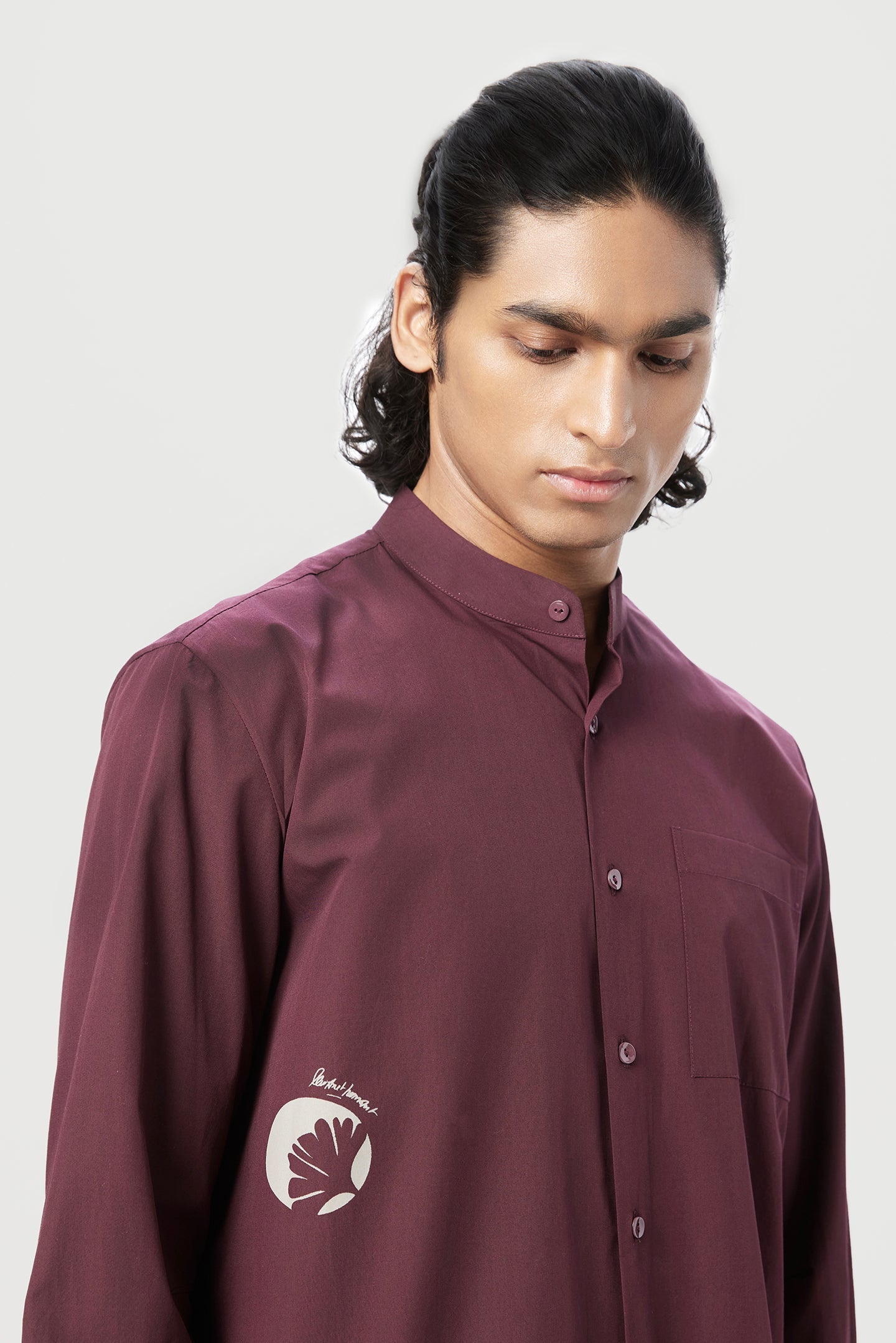 Easy Fit Button Up Shirt with Artful Stamp Print - Genes Lecoanet Hemant