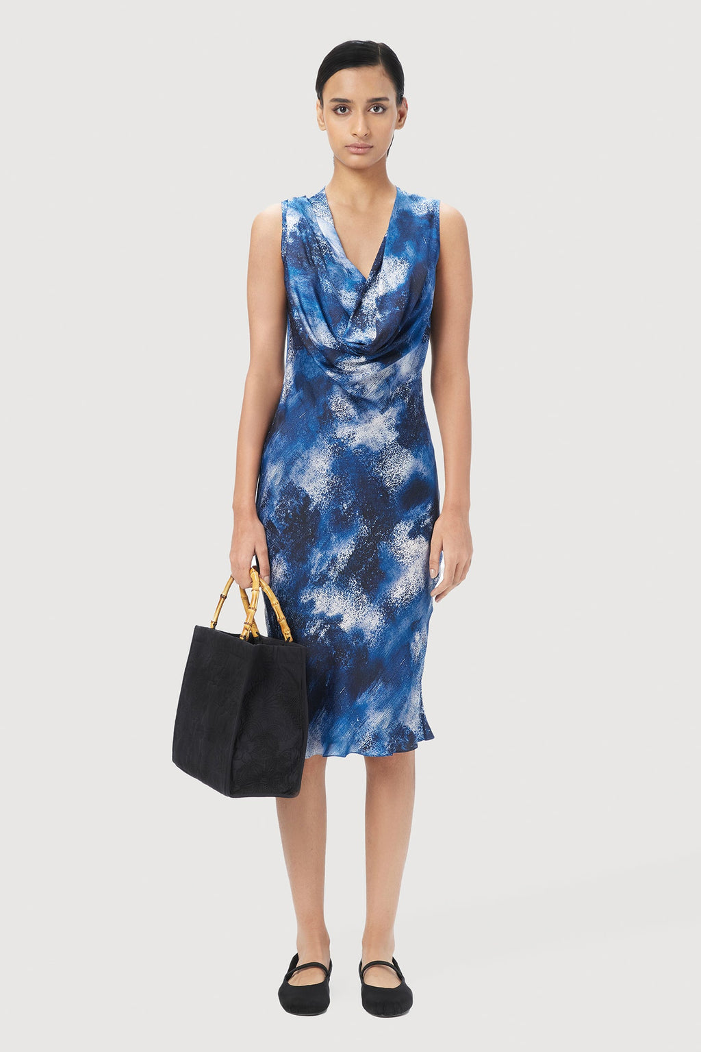Sleeveless Dress with Dramatic Deep Cowl Neck - Genes Lecoanet Hemant