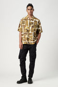 Easy Fit Half Sleeve Collar Shirt in an All-Over Abstract Check Print - Genes Lecoanet Hemant