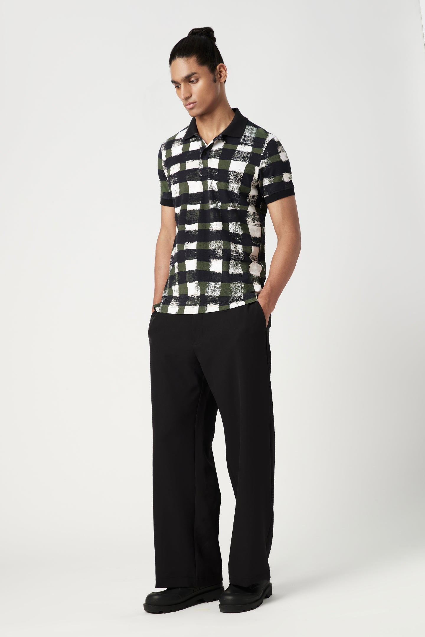 Regular Fit Polo T-Shirt with All-Over Large Check Print - Genes Lecoanet Hemant