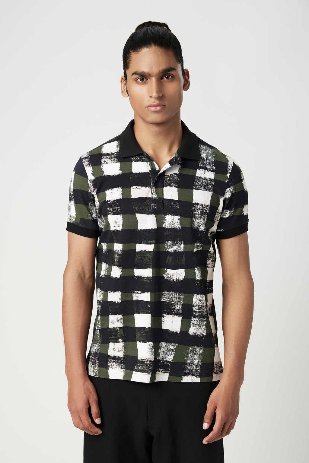 Regular Fit Polo T-Shirt with All-Over Large Check Print - Genes Lecoanet Hemant