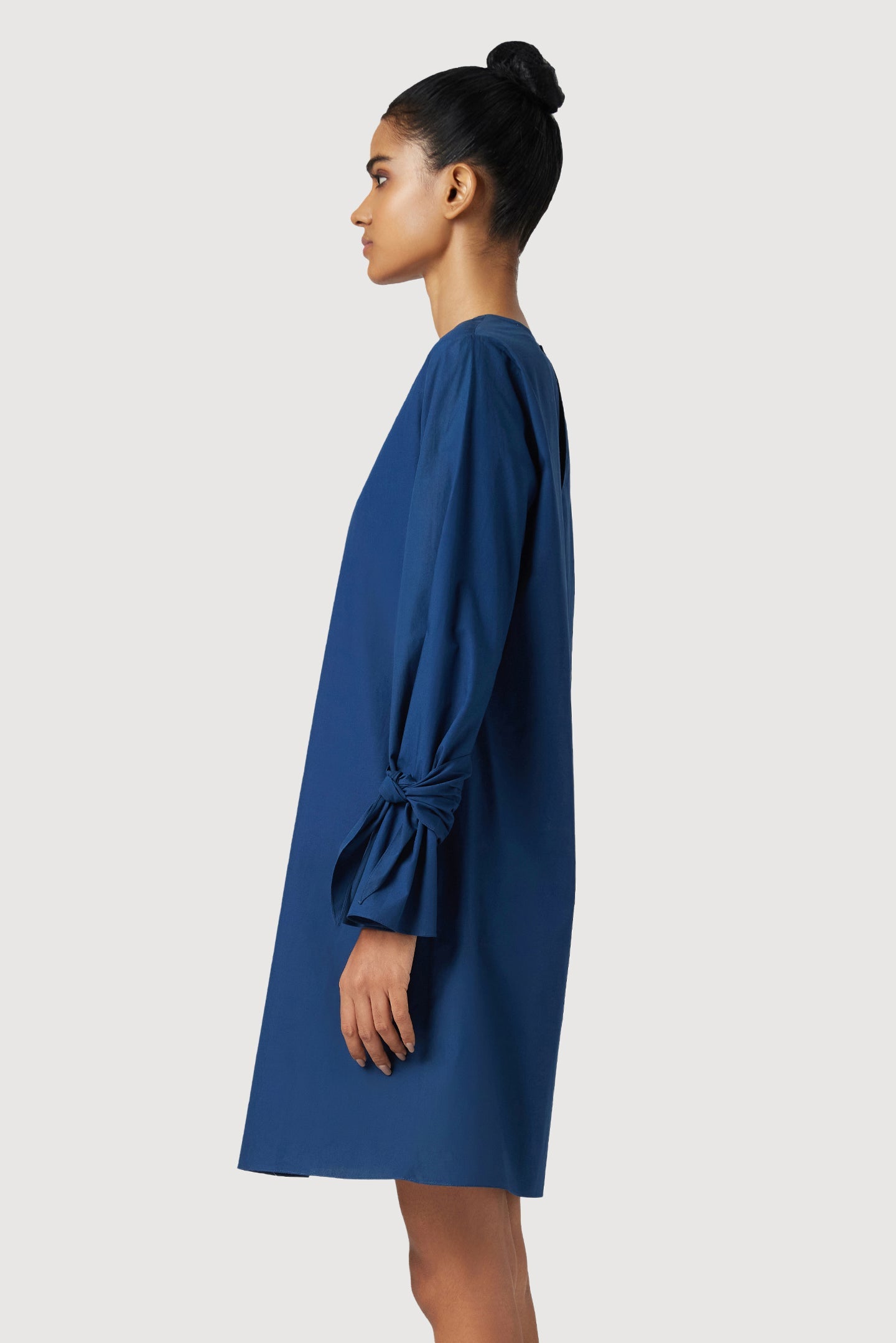 A-Line Round Neck Dress with Tie-Up Straps on Sleeves - Genes Lecoanet Hemant