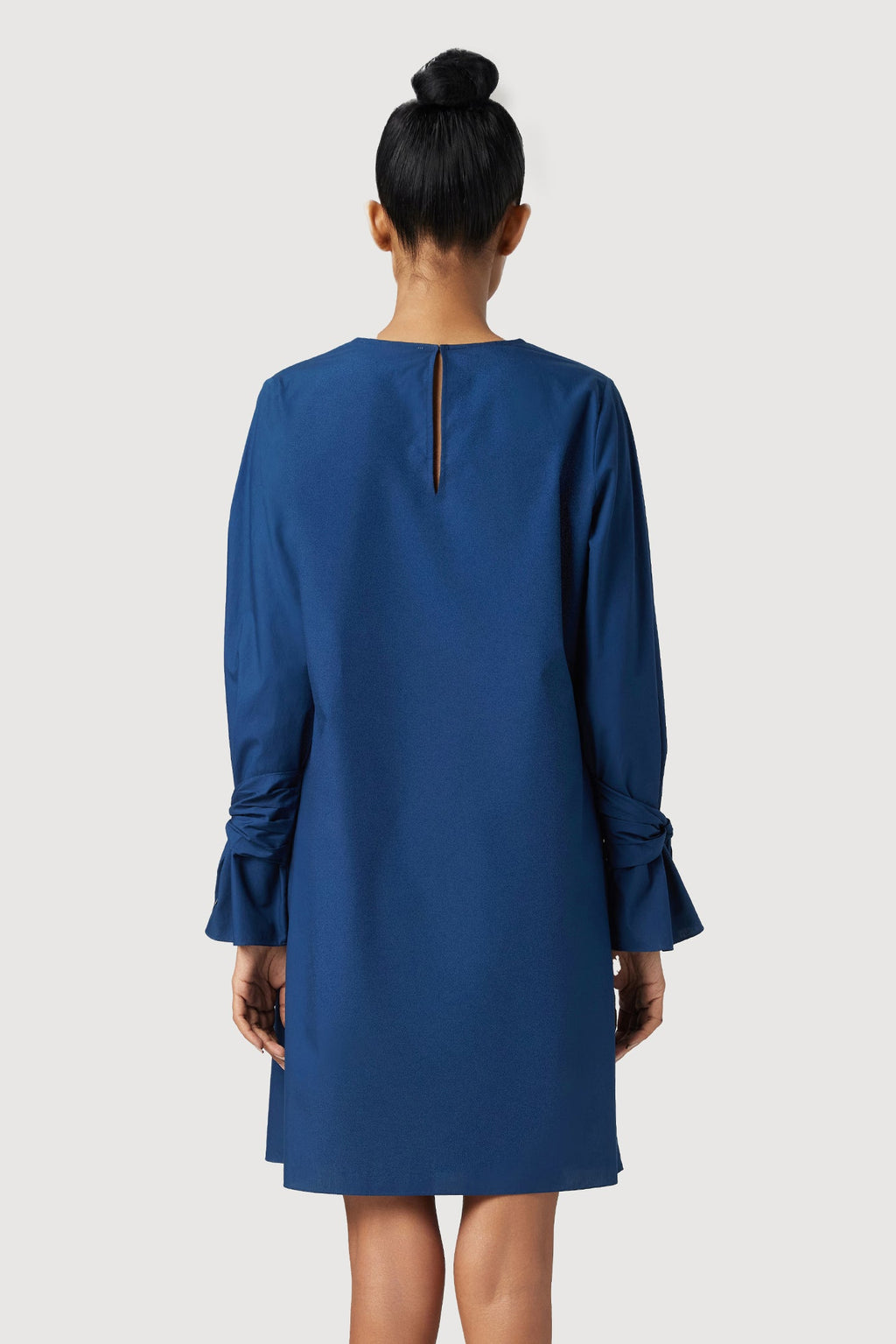 A-Line Round Neck Dress with Tie-Up Straps on Sleeves - Genes Lecoanet Hemant