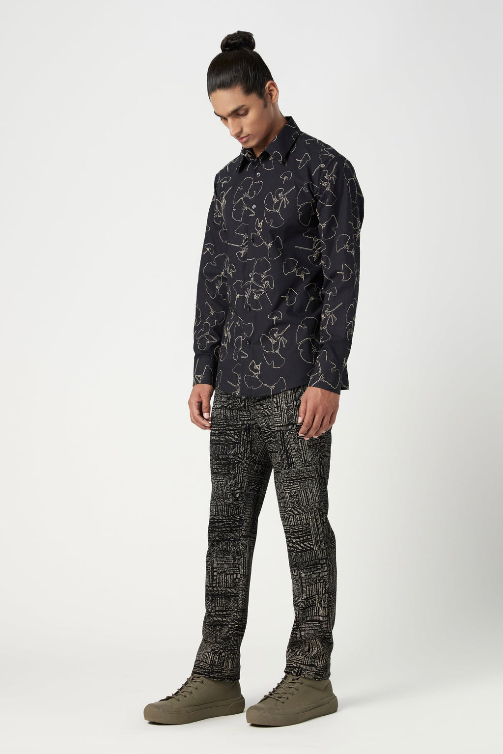 Regular Fit Button-Up Shirt with All-Over Thread Embroidery - Genes Lecoanet Hemant