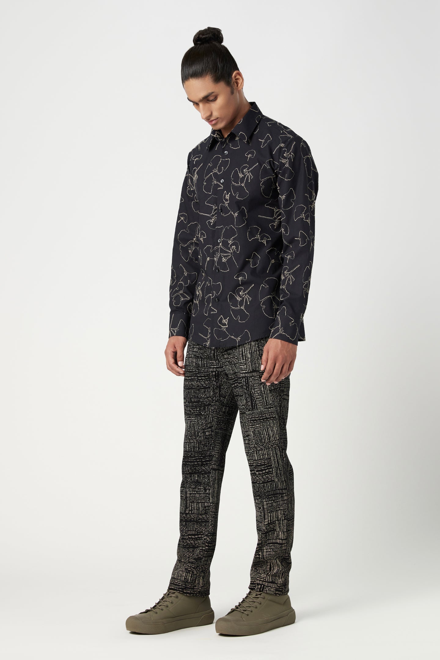 Regular Fit Button-Up Shirt with All-Over Thread Embroidery - Genes Lecoanet Hemant