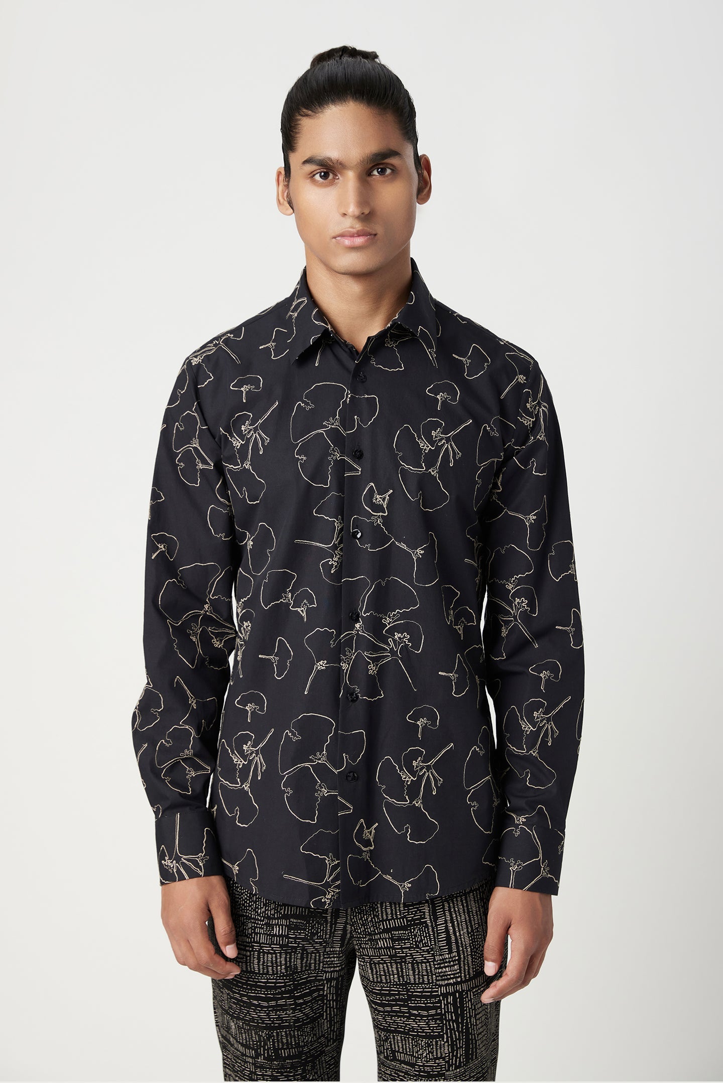 Regular Fit Button-Up Shirt with All-Over Thread Embroidery - Genes Lecoanet Hemant
