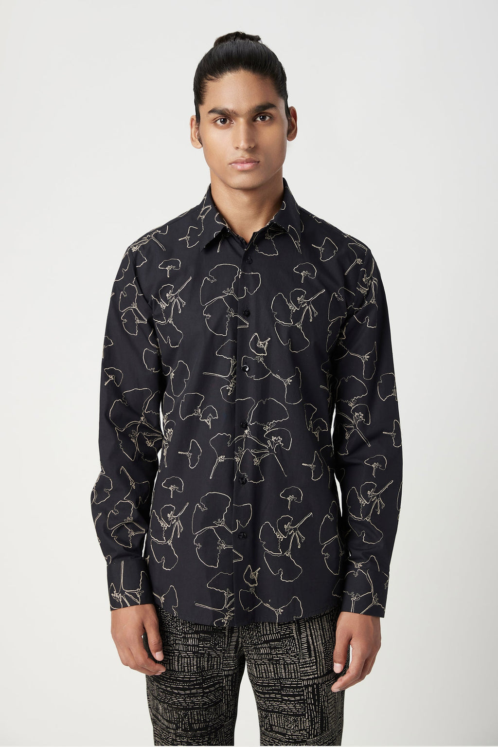 Regular Fit Button-Up Shirt with All-Over Thread Embroidery - Genes Lecoanet Hemant