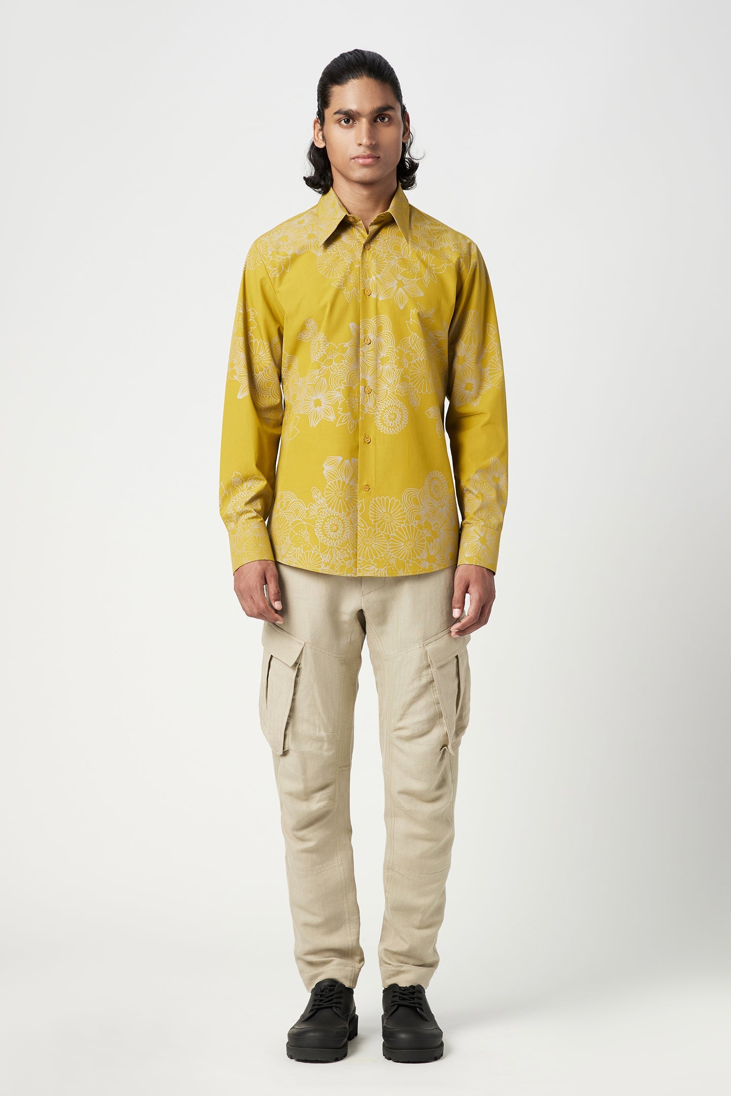 Regular Fit Button-Up Shirt with All-Over Floral Print - Genes Lecoanet Hemant