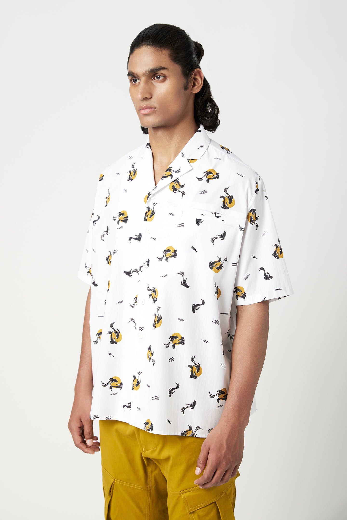 Easy Fit Half Sleeve Shirt in an All-Over Fish Print - Genes Lecoanet Hemant