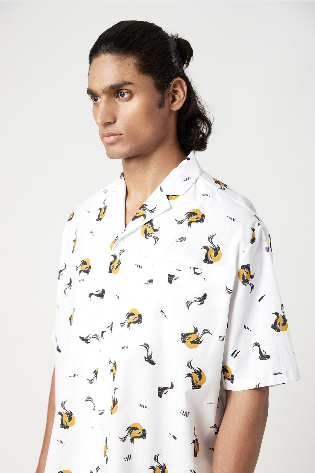 Easy Fit Half Sleeve Shirt in an All-Over Fish Print - Genes Lecoanet Hemant