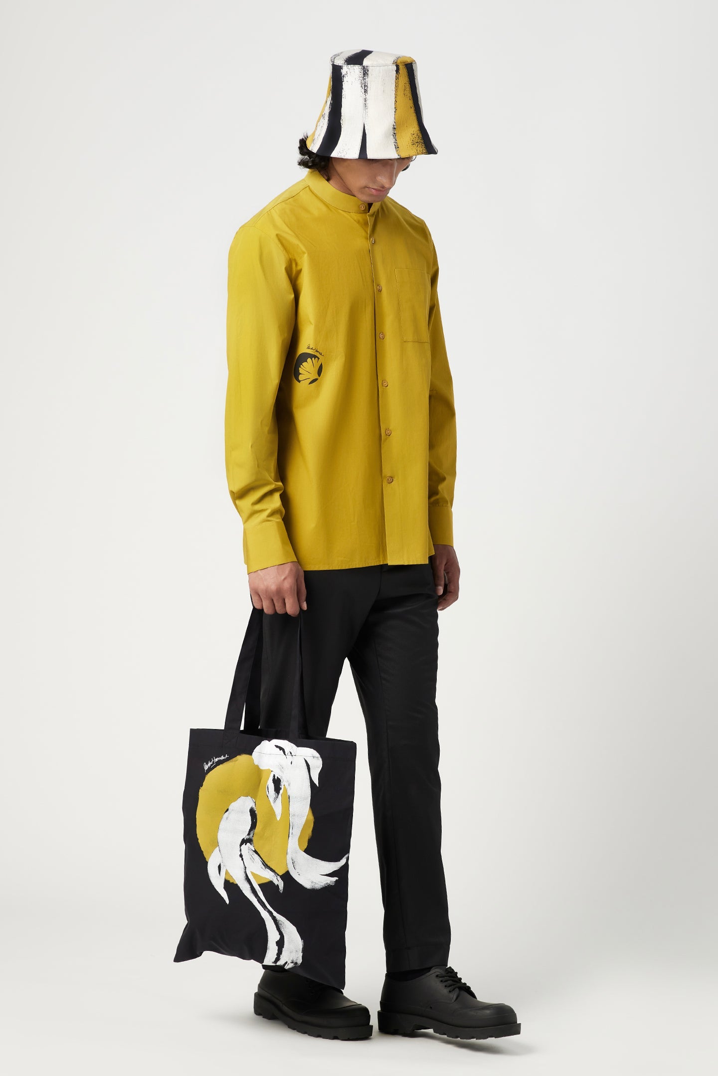 Easy Fit Button Up Shirt with Artful Stamp Print - Genes Lecoanet Hemant