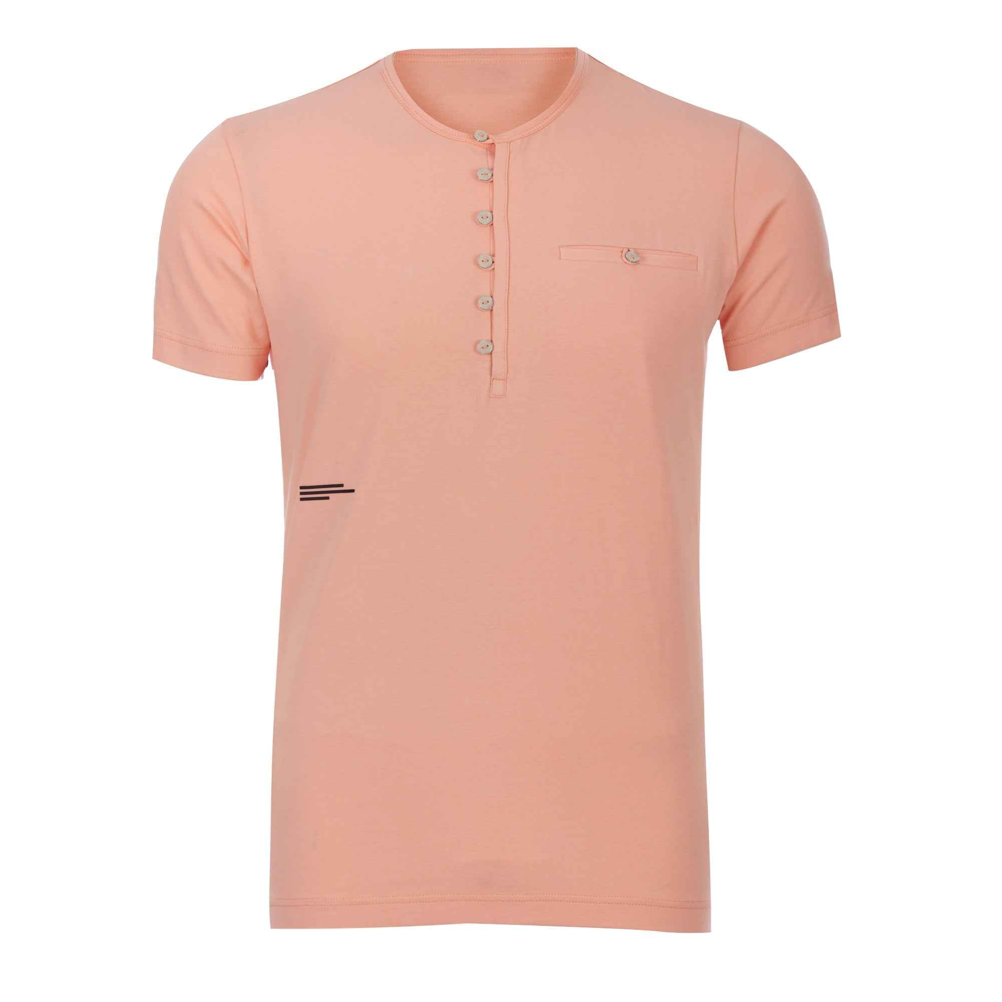 Peach Buttoned Henley Neck T-Shirt