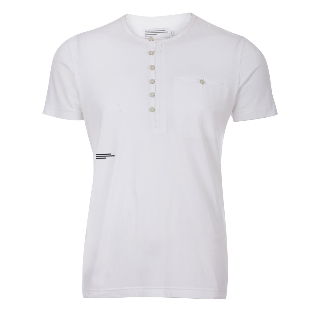 White Henley Neck Buttoned T-Shirt